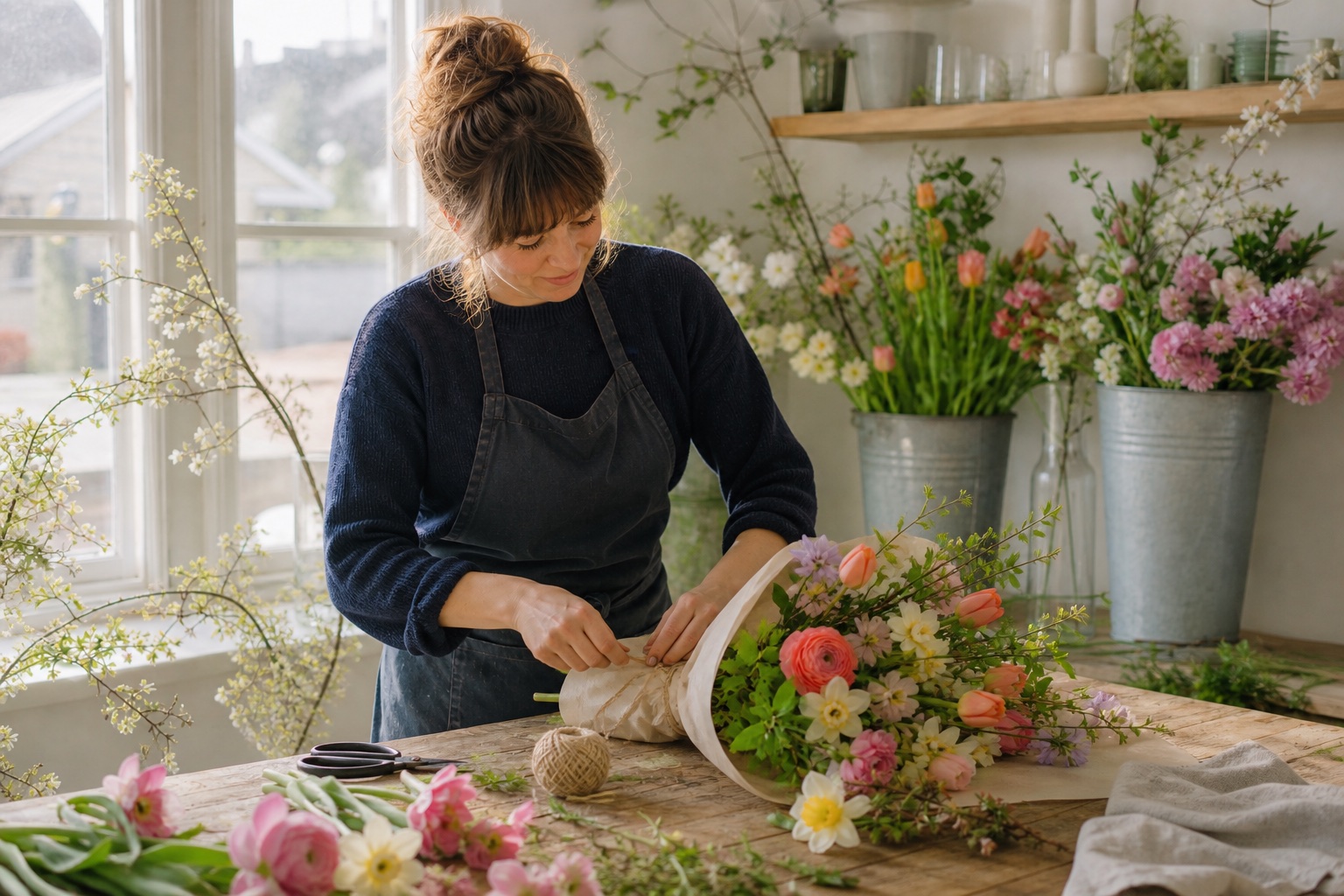 Flowers being arranged at Still & Stem