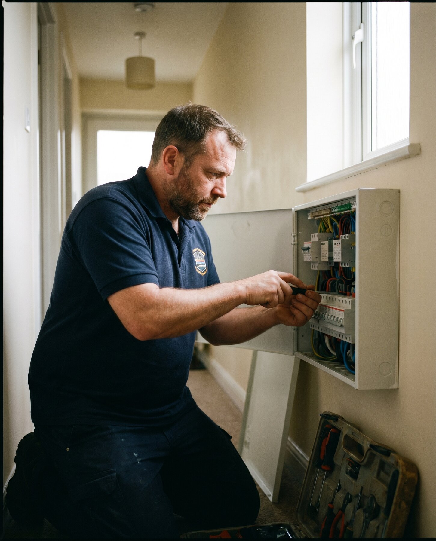 David Thorne working on a residential consumer unit